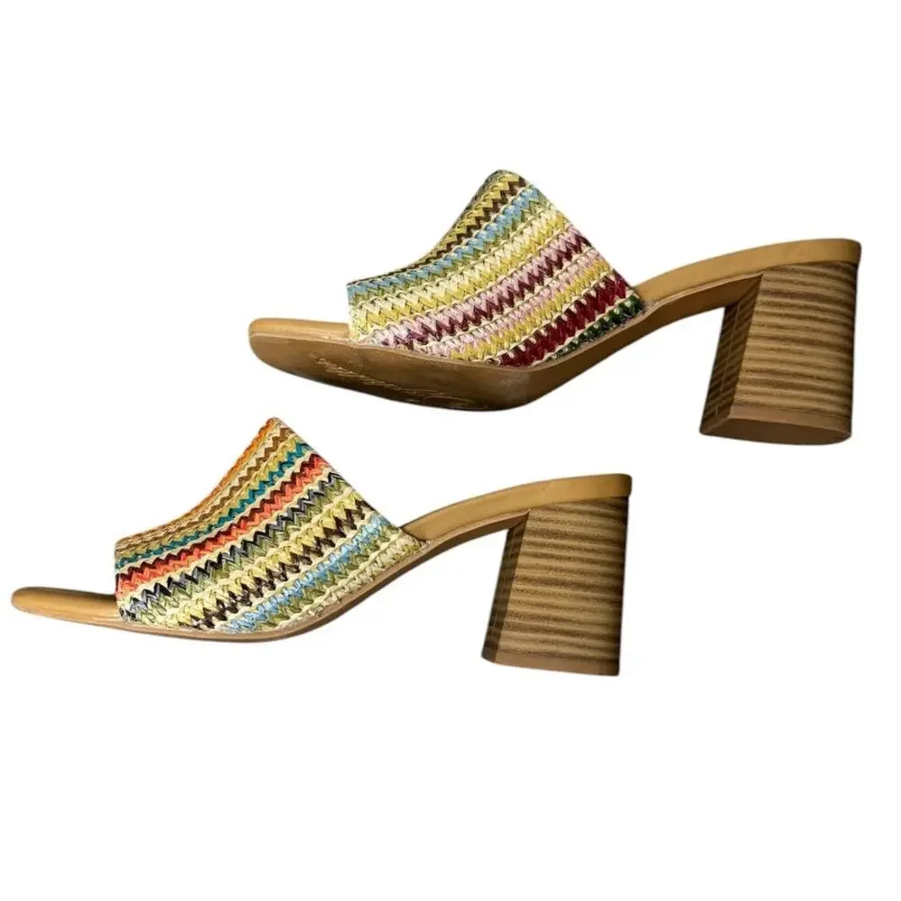 Seychelles Women’s Size 6.5 Multicolor Woven Slide Sandals 3” Block Heel